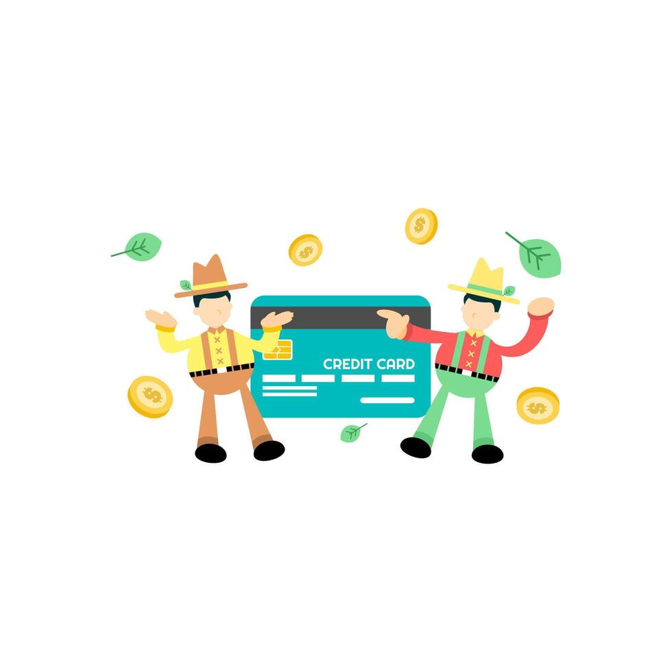Two people holding up a credit card vector
