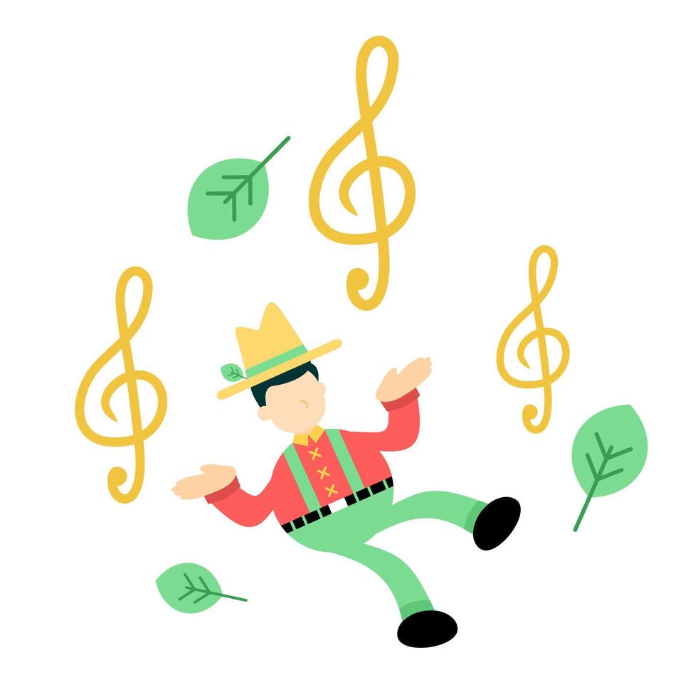 A man in a hat is falling down with musical notes around him vector