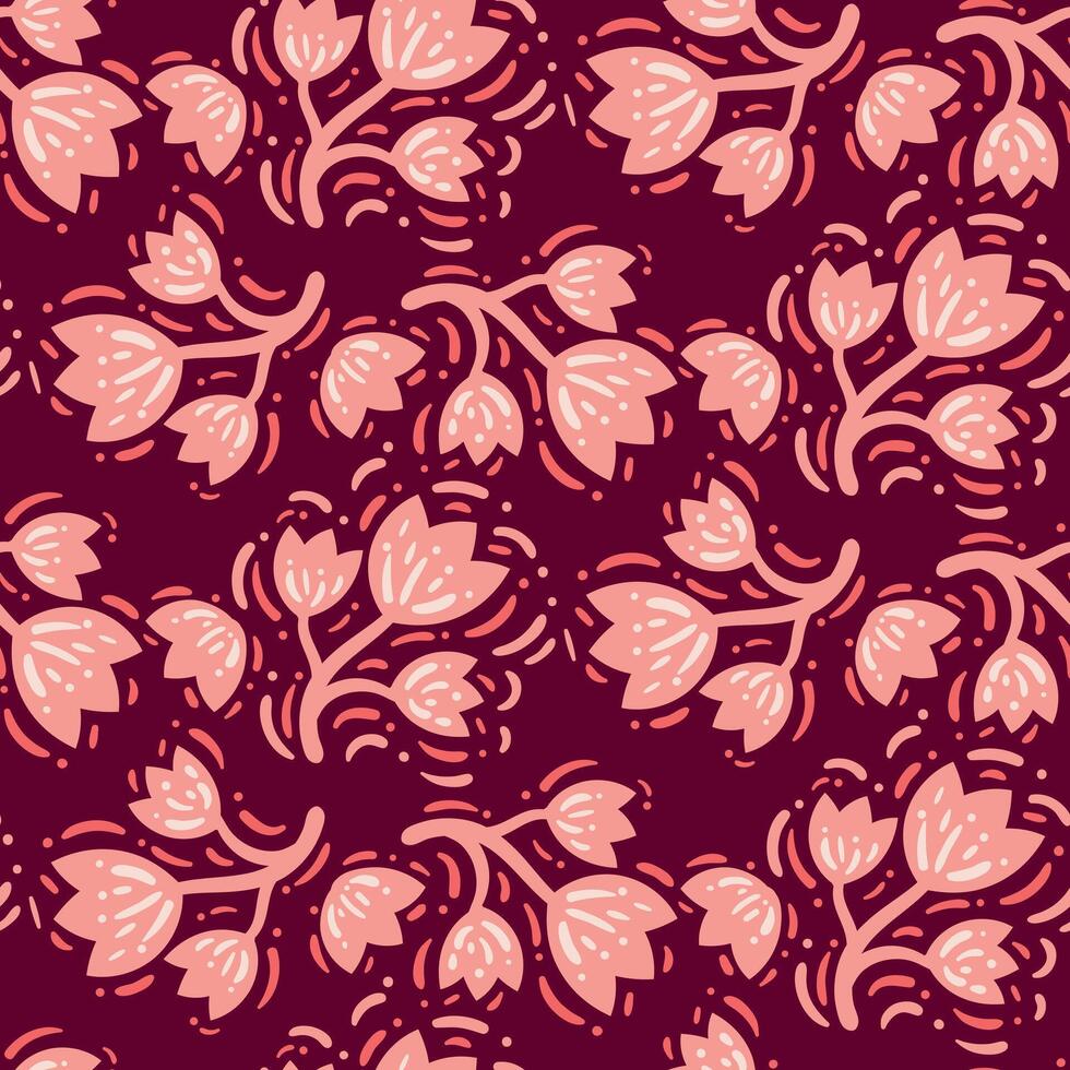 A pattern with pink flowers on a dark background vector