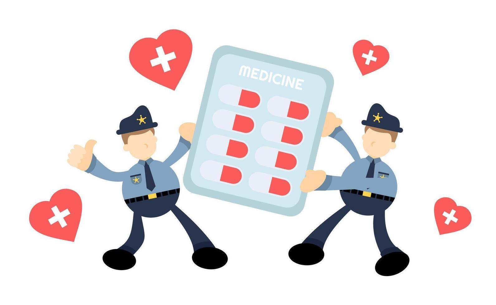 Two police officers holding up a tablet with a prescription vector