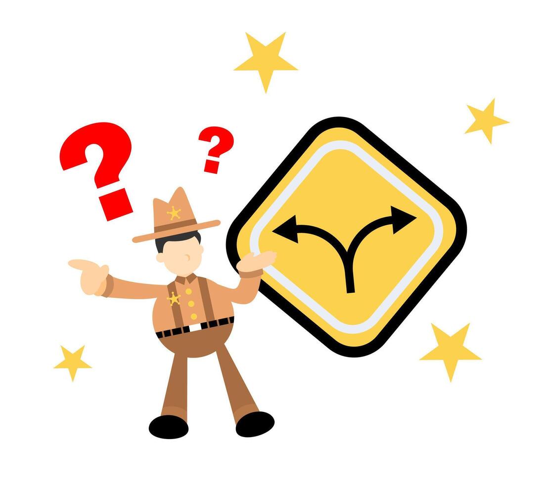 A cowboy pointing to a sign with a question mark vector