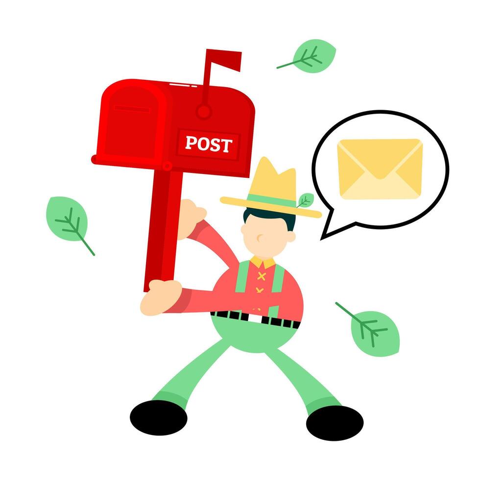 A man holding a mail box with a post vector