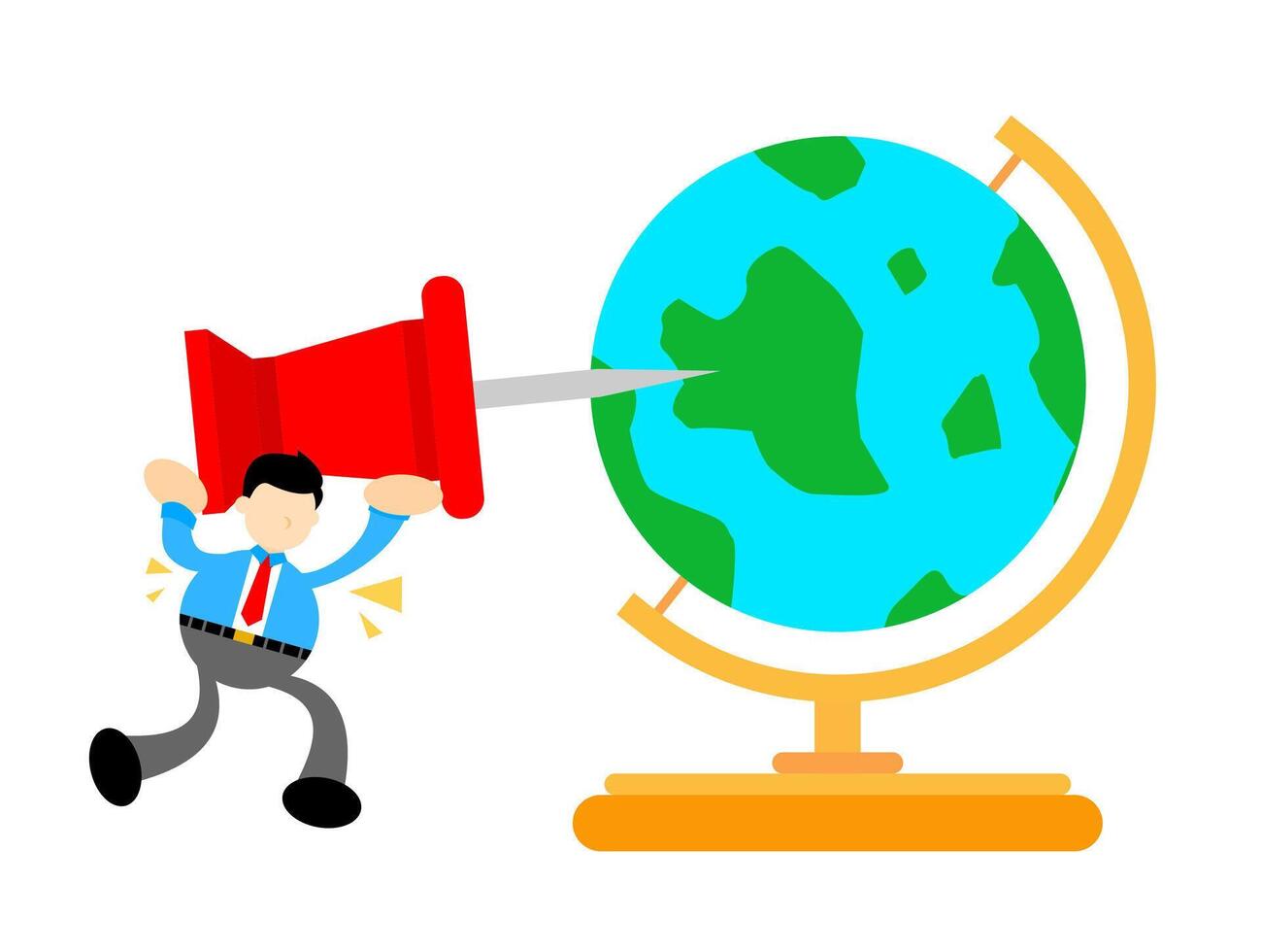 Businessman with megaphone on globe vector