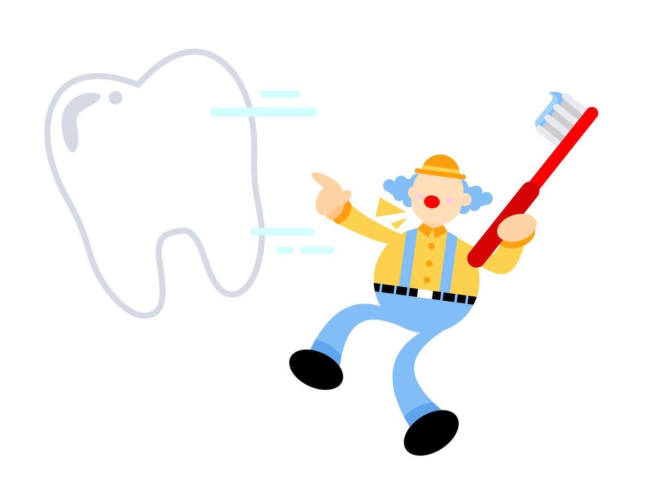A cartoon man with a toothbrush and a tooth vector