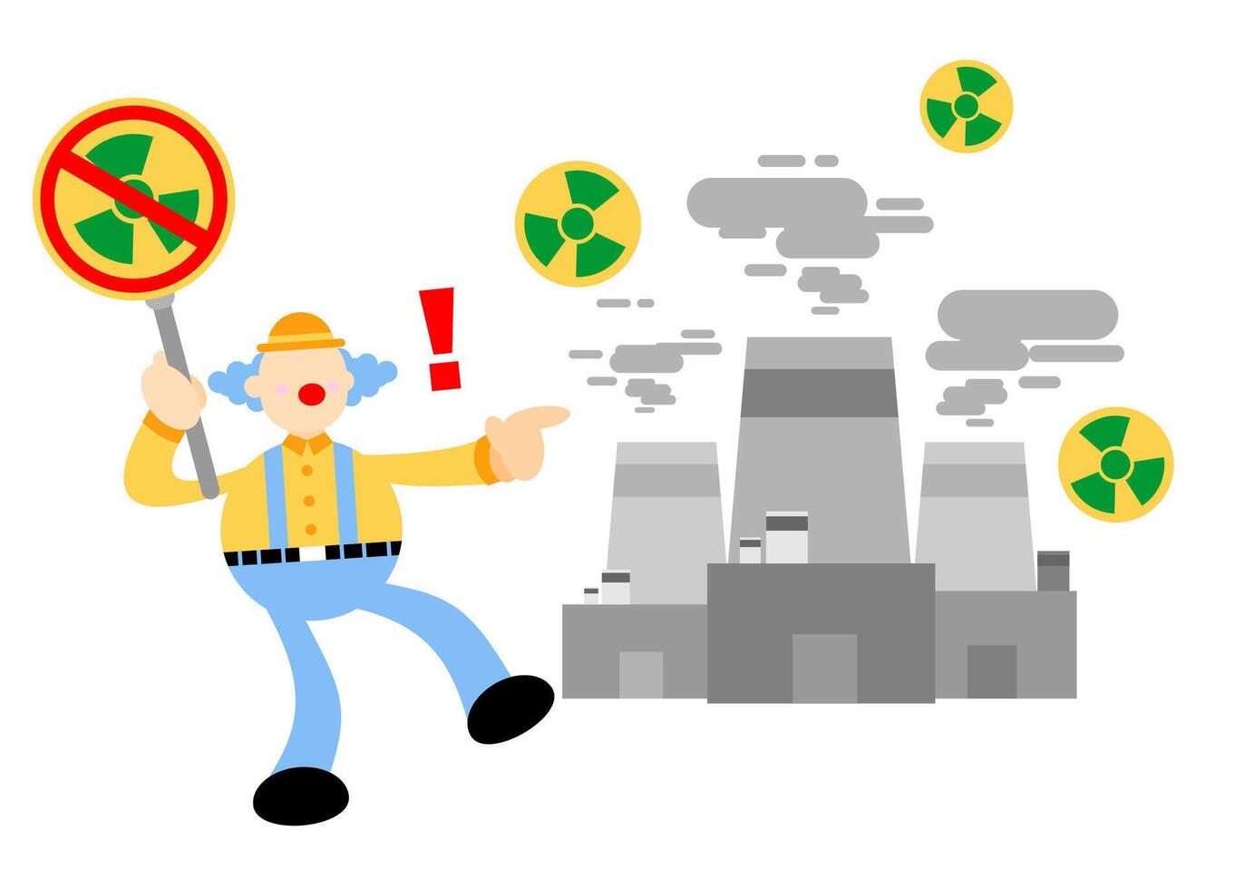 A cartoon man holding a sign that says no nuclear power plant vector