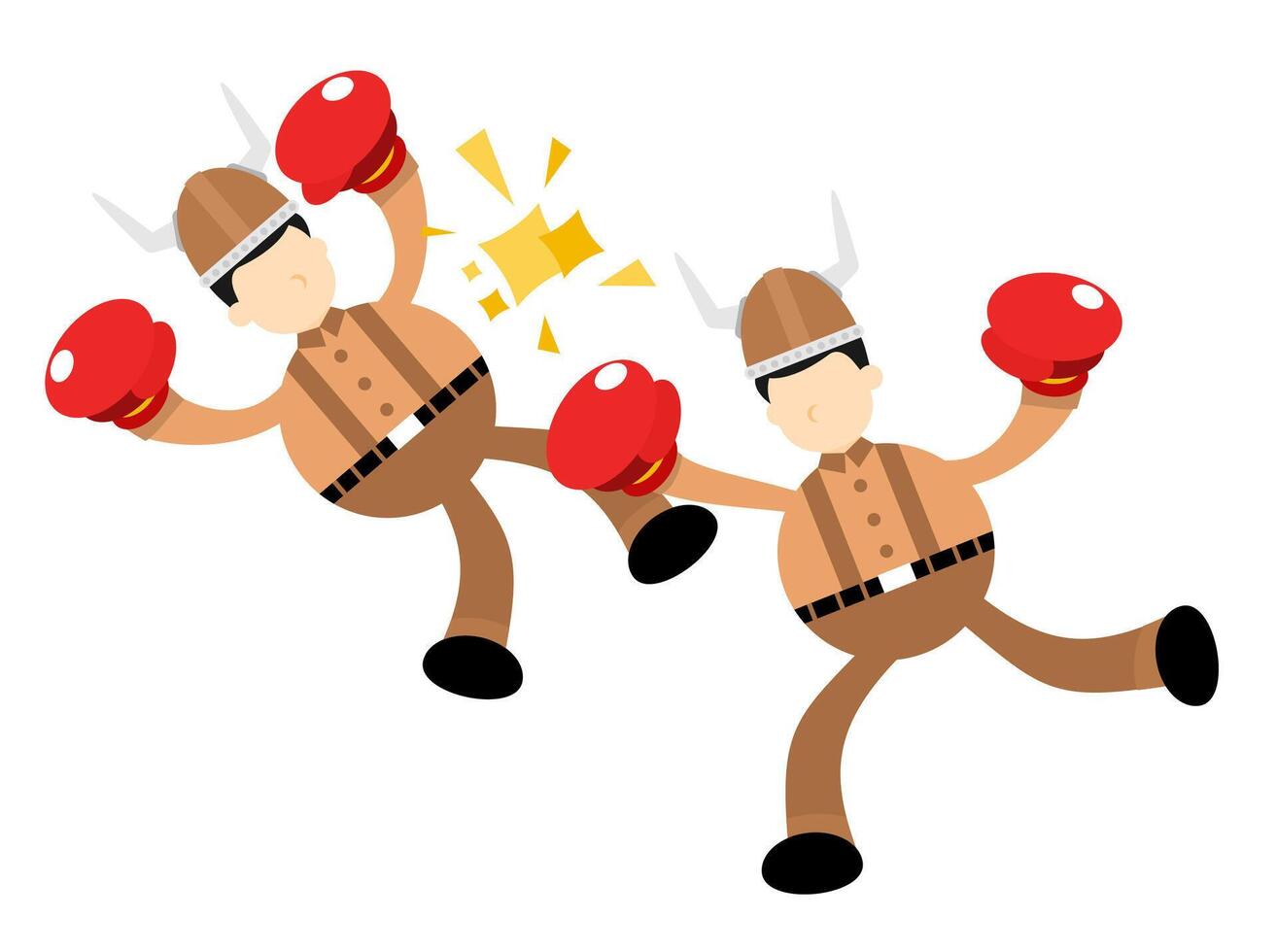 Two men in viking costumes fighting with boxing gloves vector