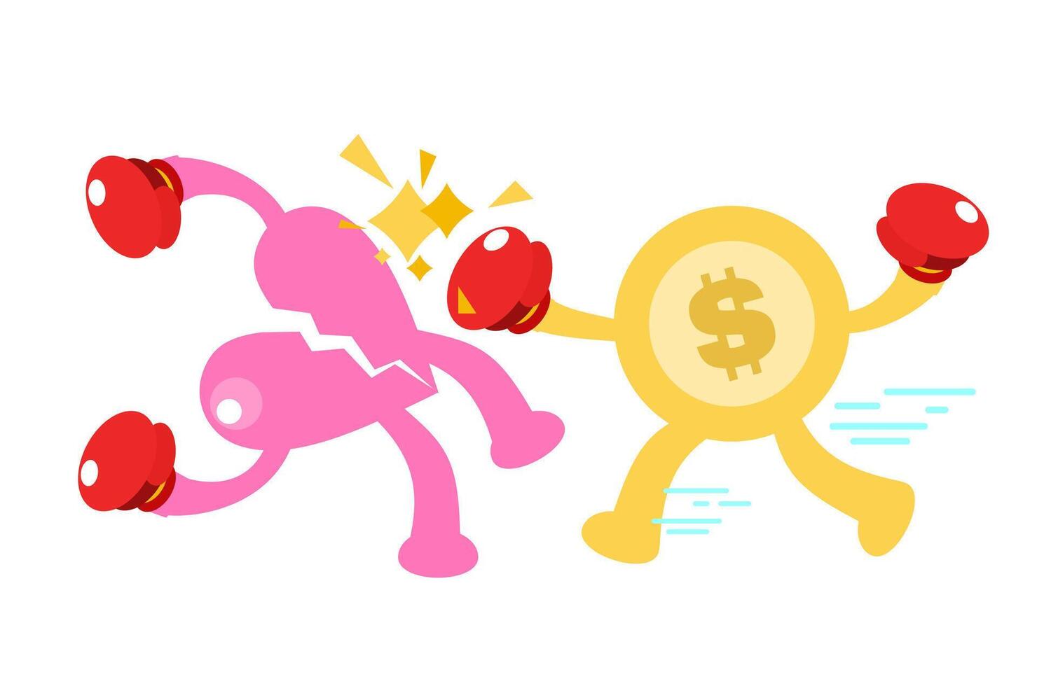 Two pink boxing gloves with a dollar coin in one hand vector