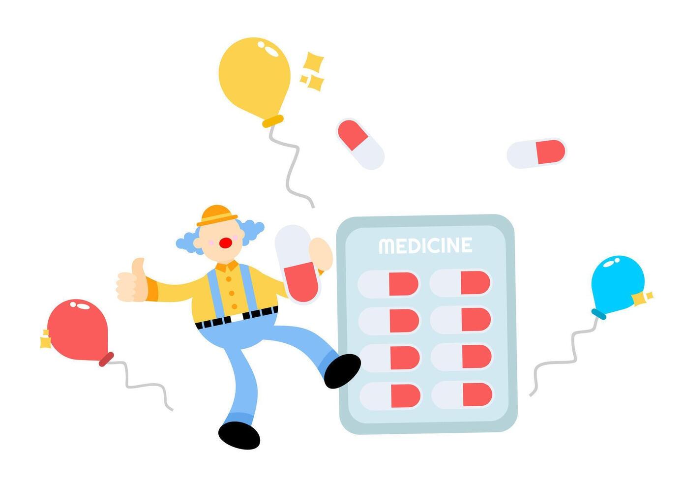 A cartoon man holding a pill box and balloons vector