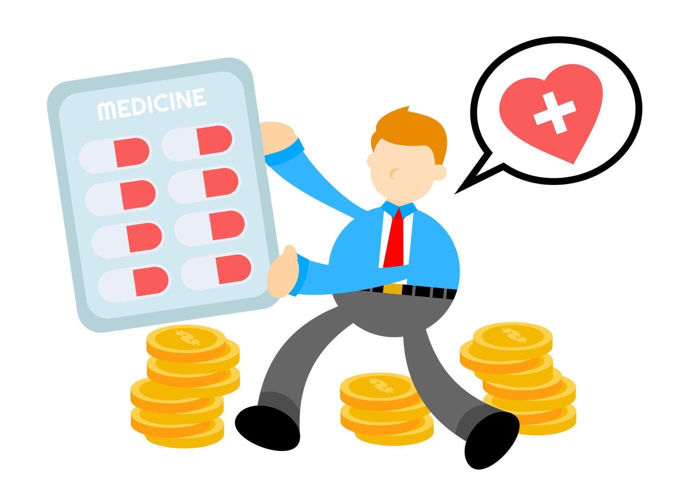 A man holding a tablet with a medicine symbol and coins vector