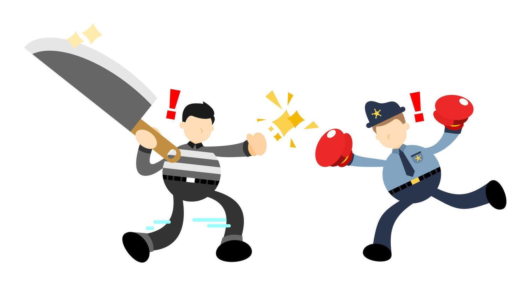 Two men fighting with a knife and a police officer vector