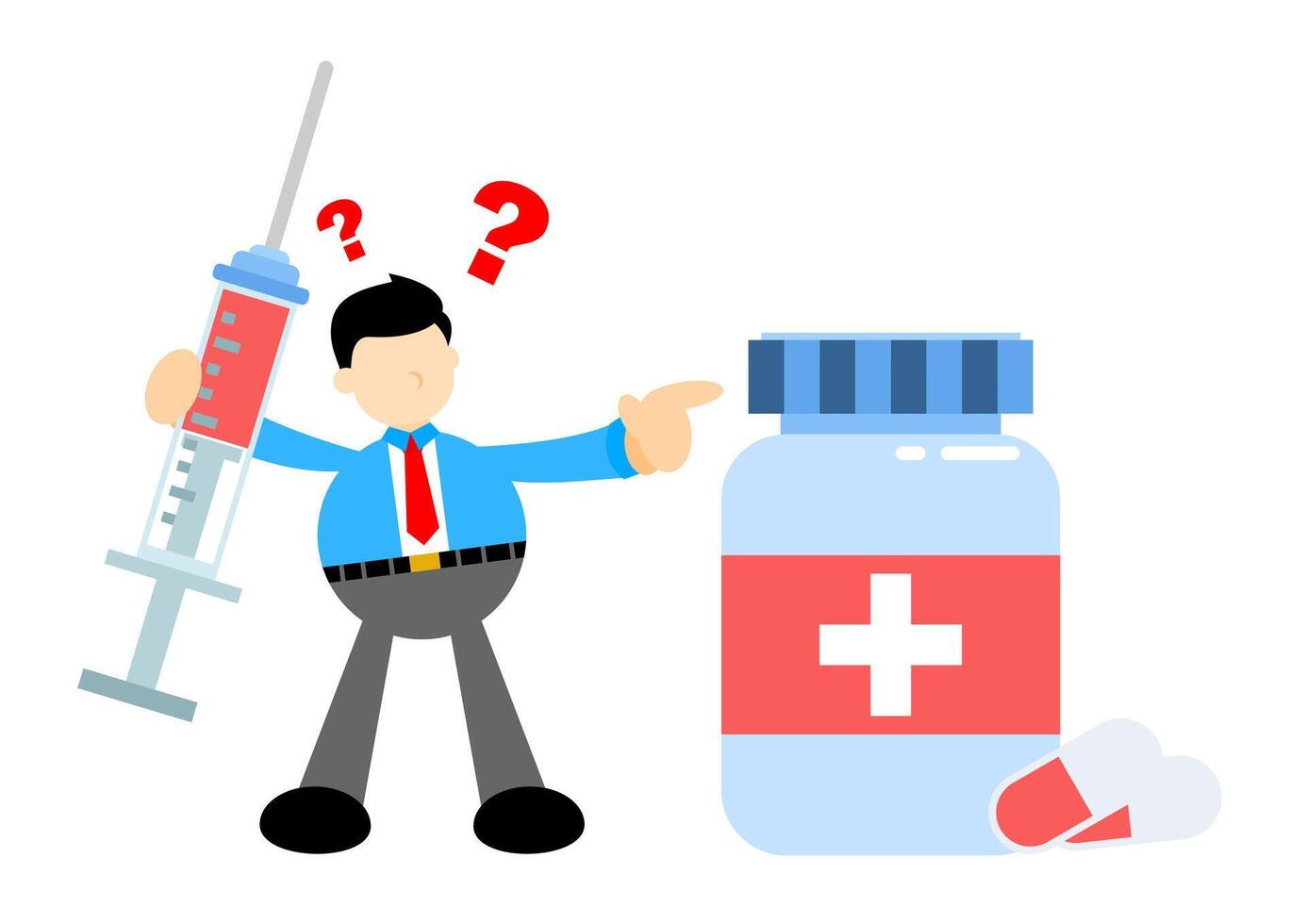 Man with syringe and pill vector