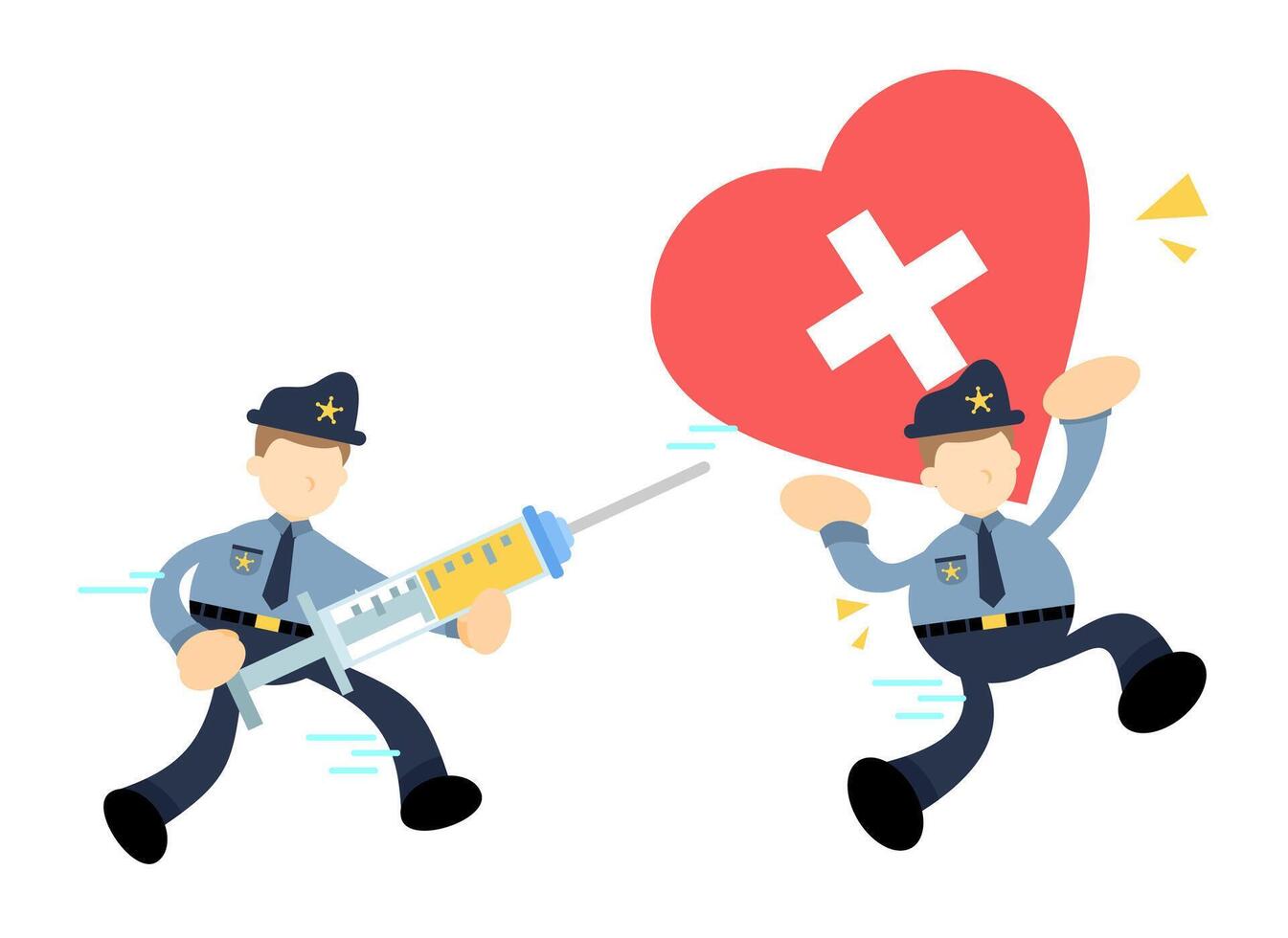 Two police officers are carrying a heart with a syringe vector