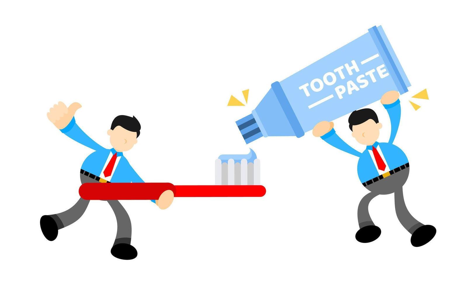 Two men are holding toothpaste and toothbrush vector