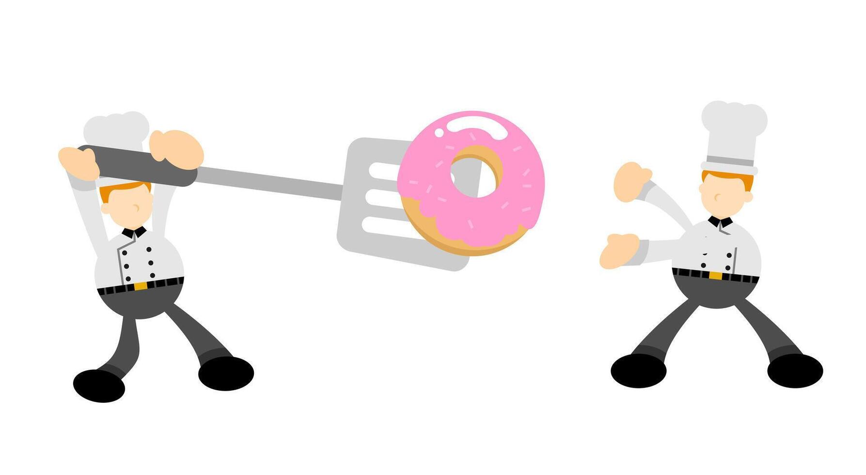 Two chefs are holding a donut with a spatula vector