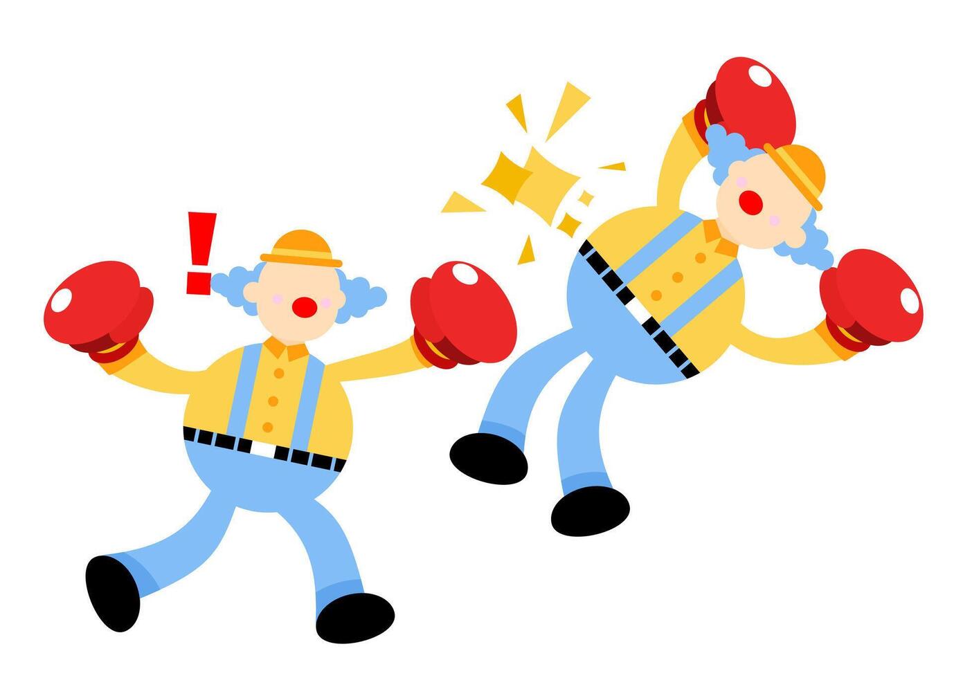 Two clowns fighting with boxing gloves vector