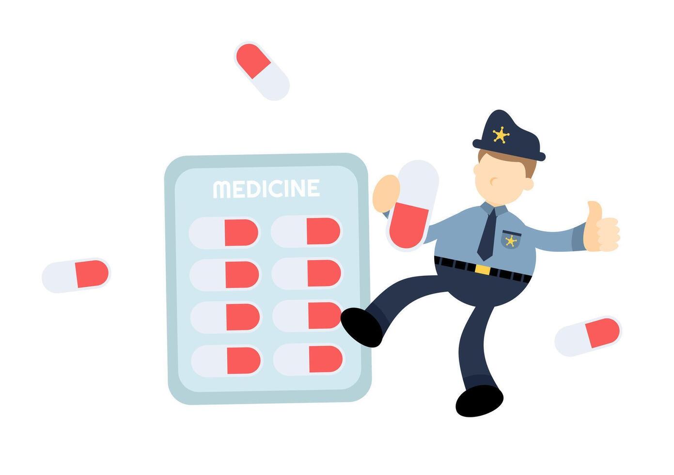 A police officer is holding a pill bottle vector