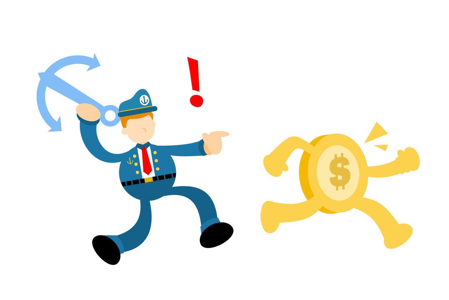 A cartoon man is chasing a coin vector