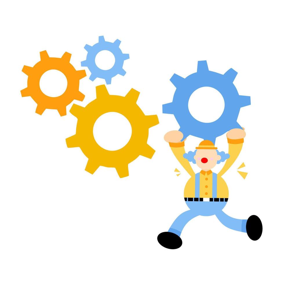 A cartoon man is carrying gears with his hands vector