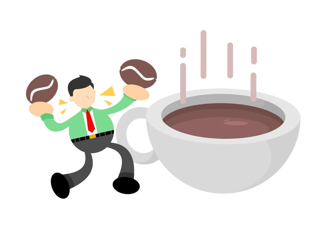 A cartoon man is running away from a cup of coffee vector