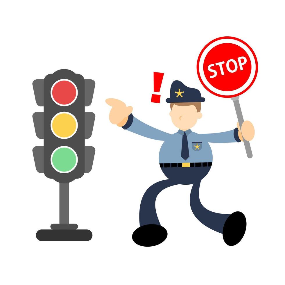 A cartoon police officer next to a traffic light vector