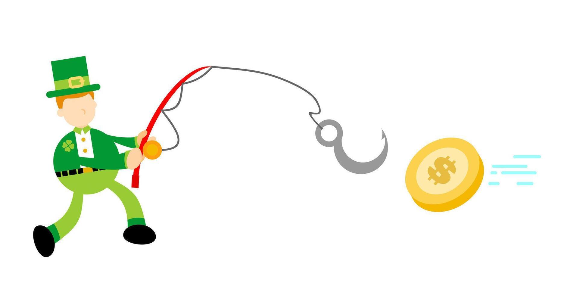 A cartoon man in green hat and green shirt is holding a coin vector