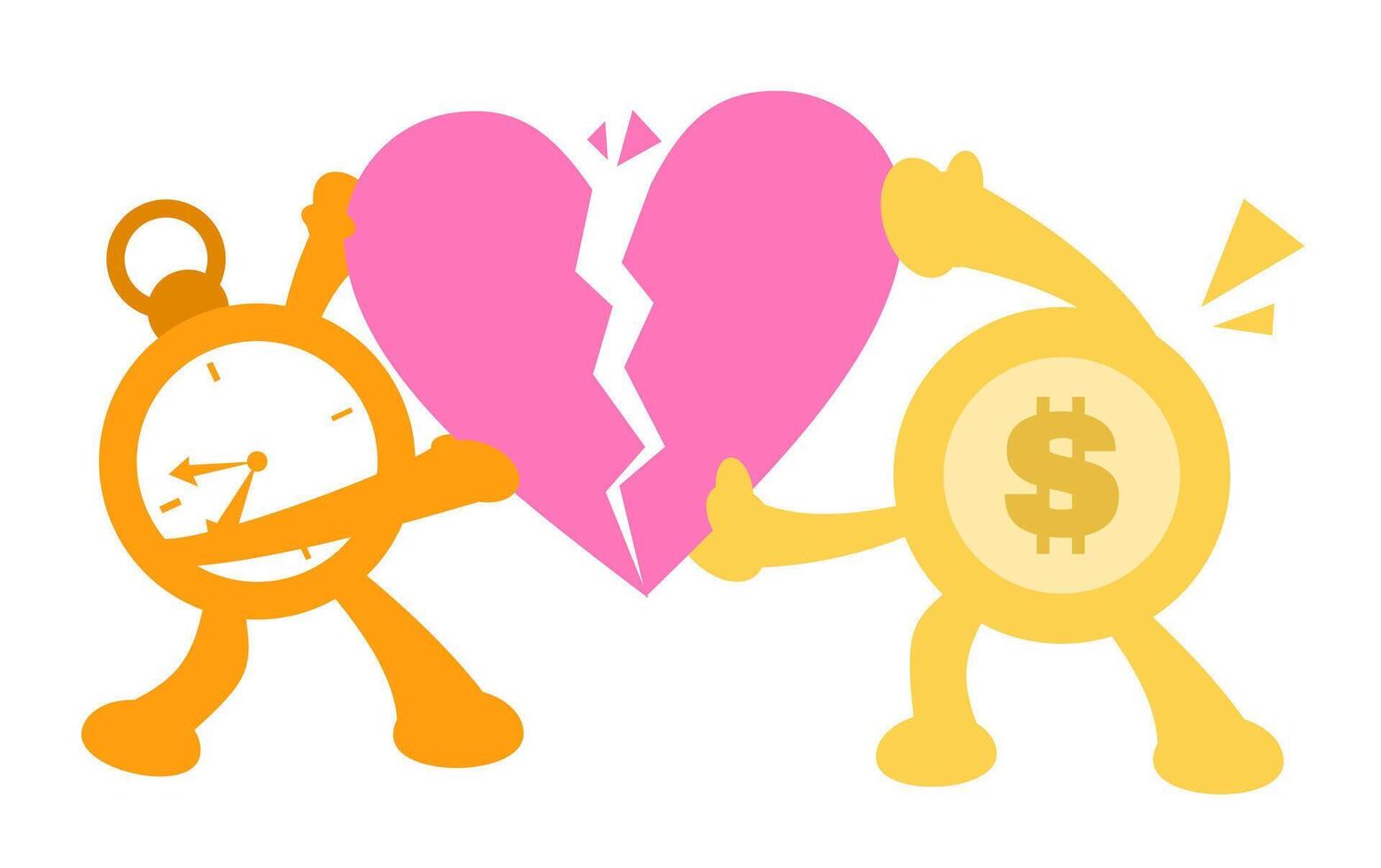 Two cartoon characters holding a broken heart vector
