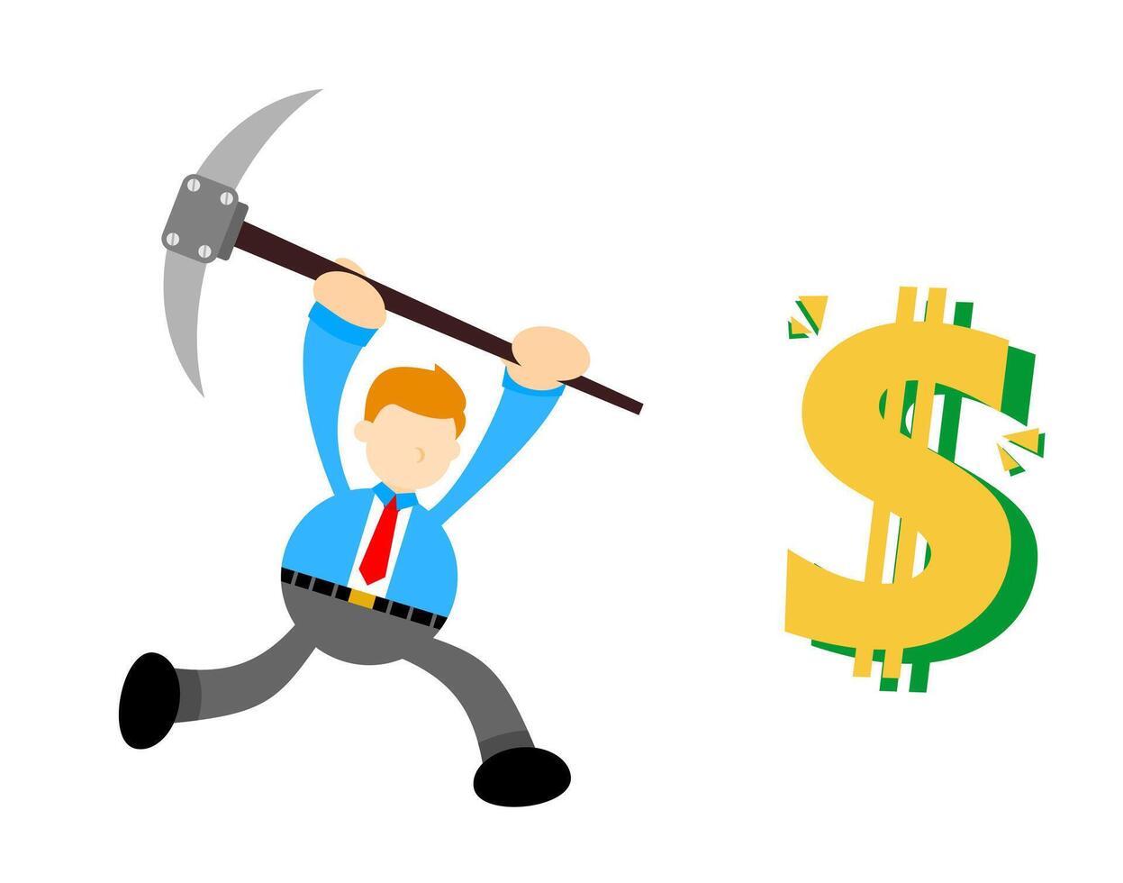 A cartoon man with a pickaxe and a dollar sign vector