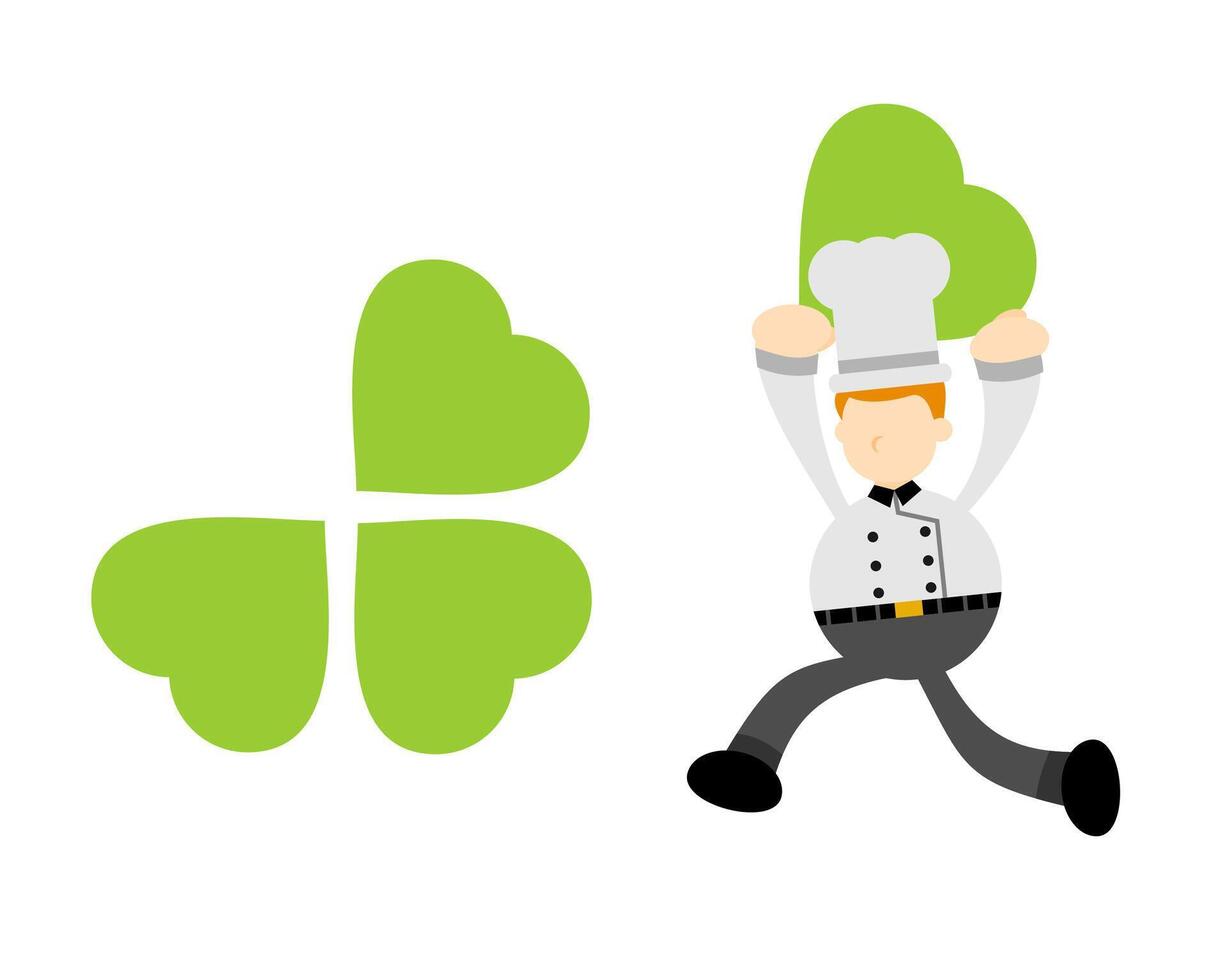 A chef holding a green heart shaped leaf vector