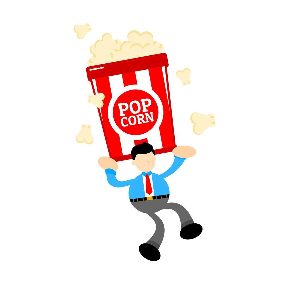 A cartoon man is carrying a popcorn bucket vector