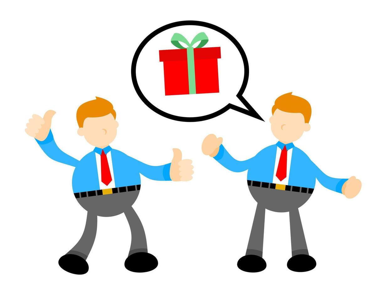 Two businessmen with a gift box vector