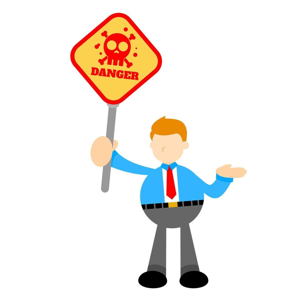 A cartoon man holding a sign with a warning vector