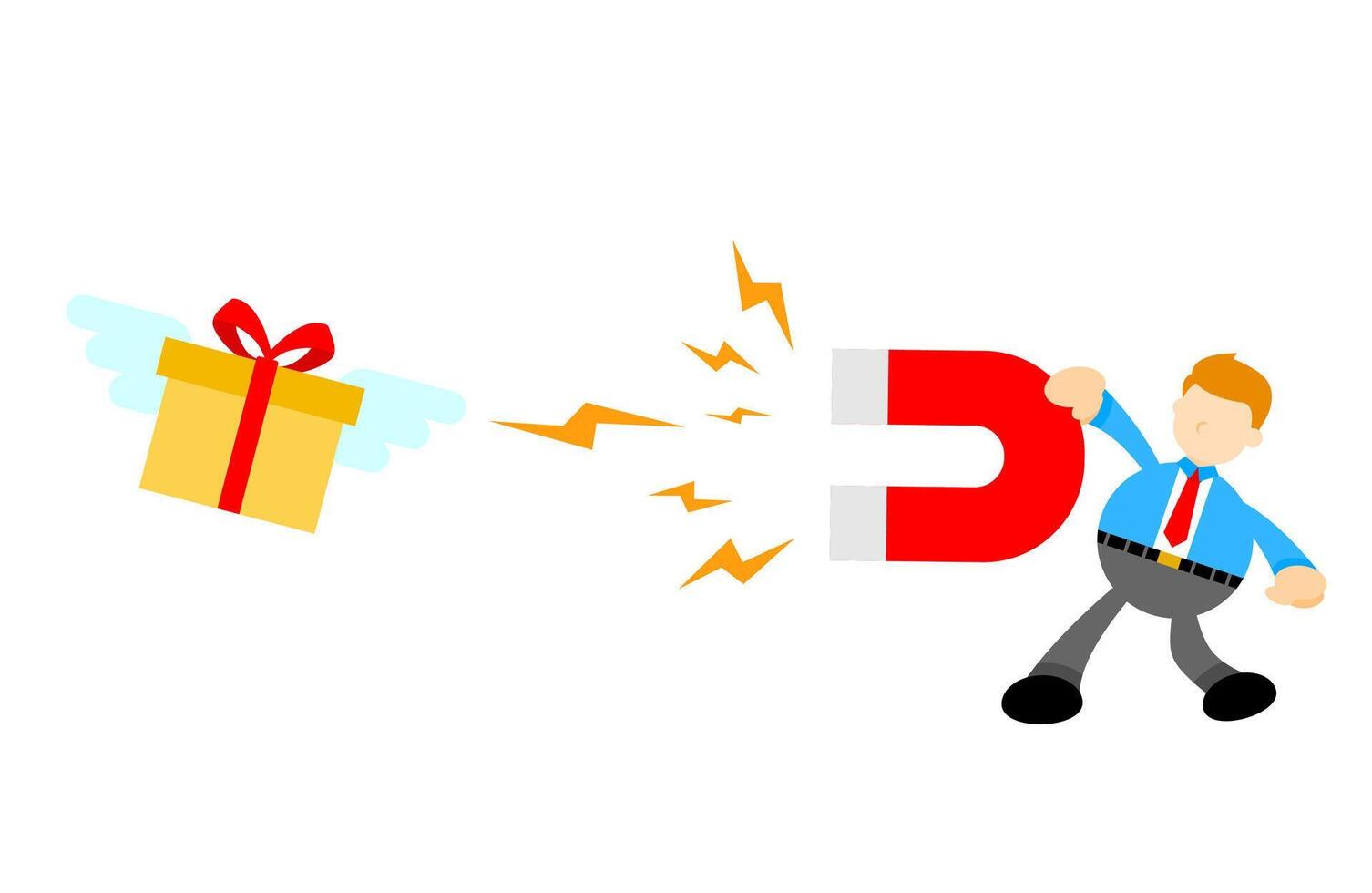 A cartoon man is holding a gift box with a red arrow pointing to it vector