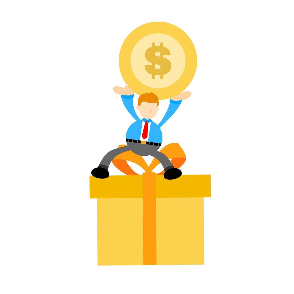 Businessman on top of gift box with dollar sign vector
