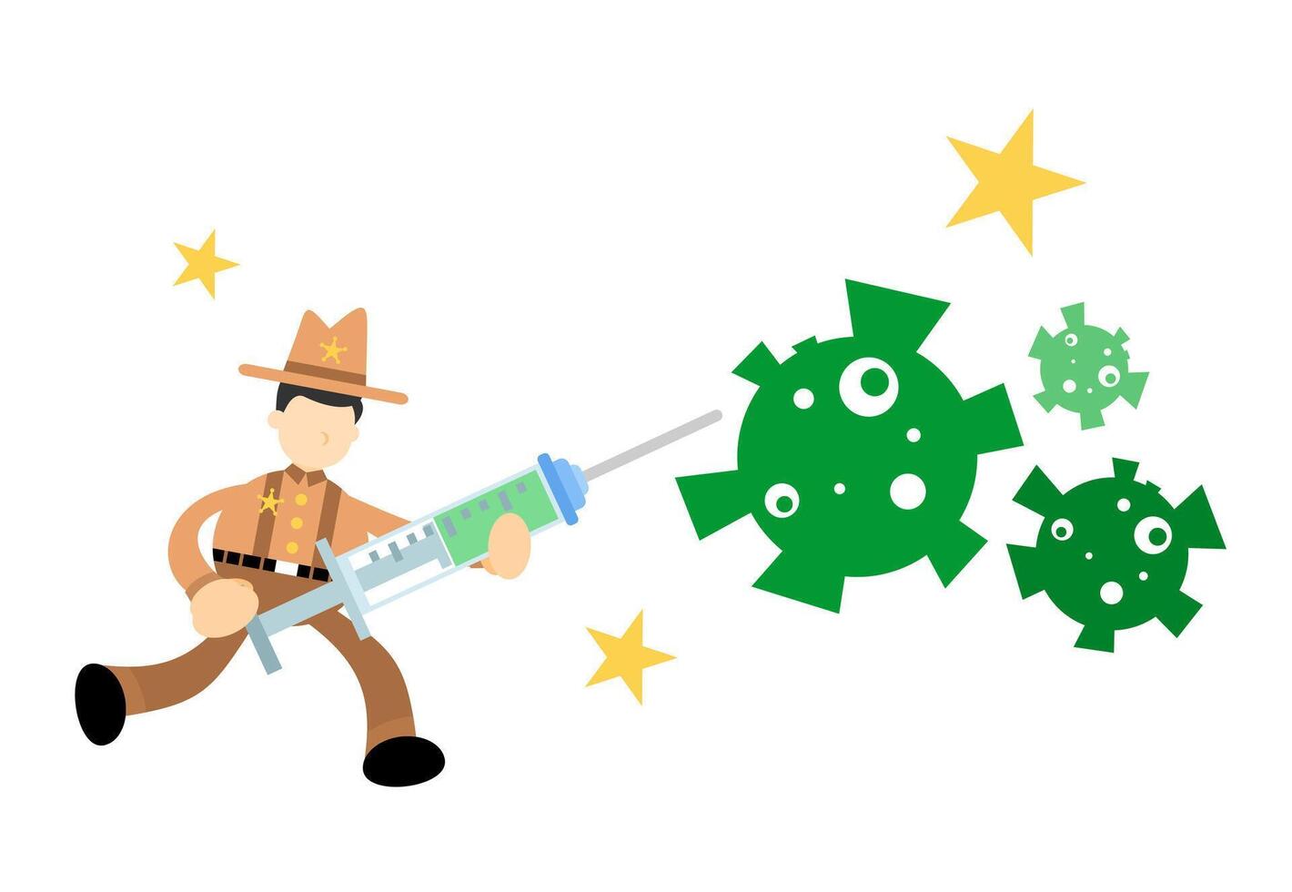 A cartoon man with a syringe and a gun vector