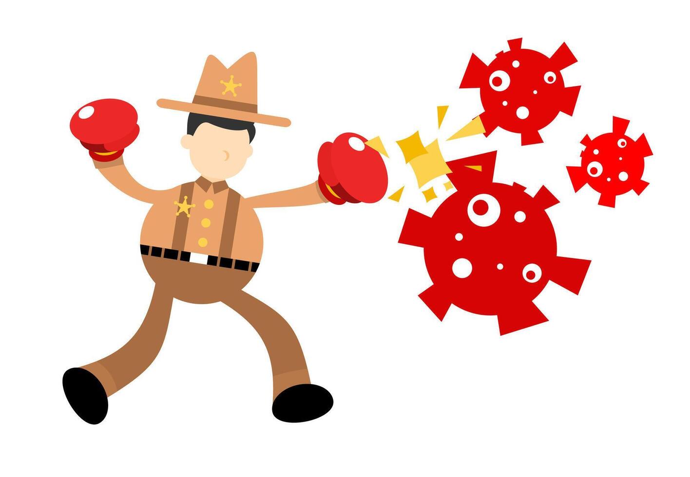 A cartoon man in a cowboy hat is punching a virus vector