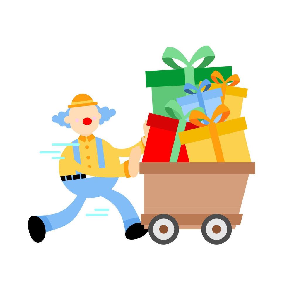 Cartoon man pushing a cart with presents vector