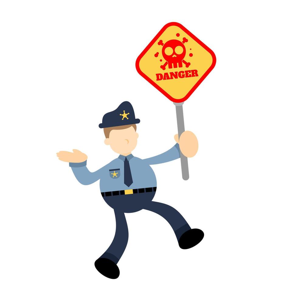 A cartoon policeman holding a sign with a danger sign vector