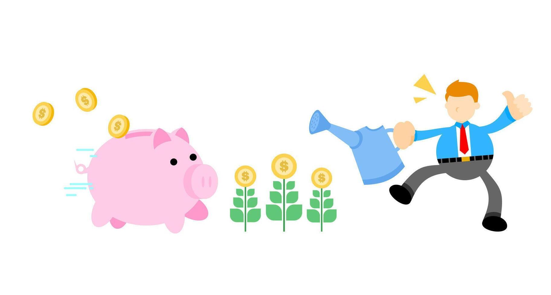 A man is running to a piggy bank with money vector