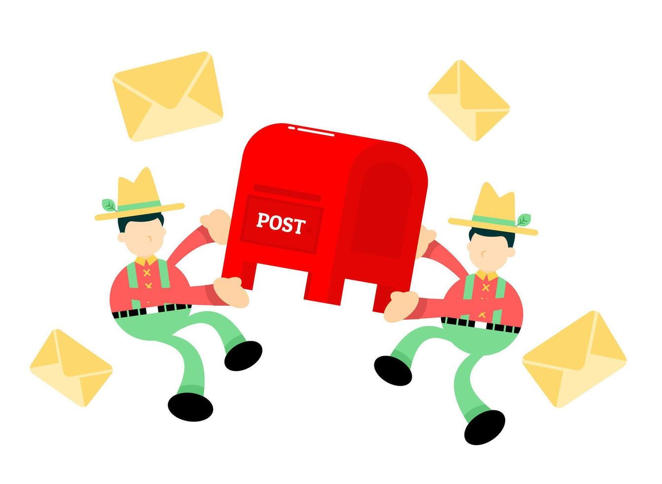 Two people are holding a red post box vector