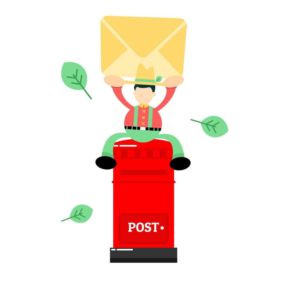 A cartoon man sitting on top of a post box with an envelope vector