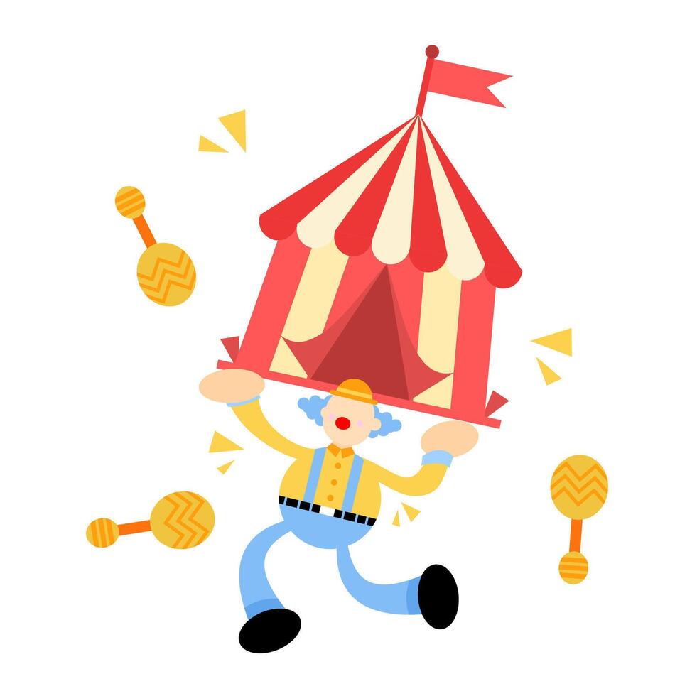 A cartoon circus clown carrying a tent vector