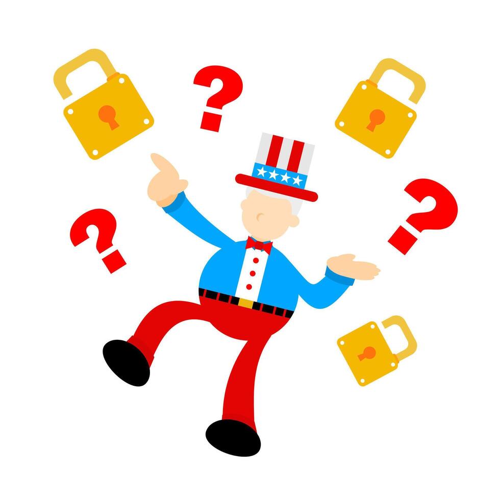 A cartoon uncle sam with question marks around him vector