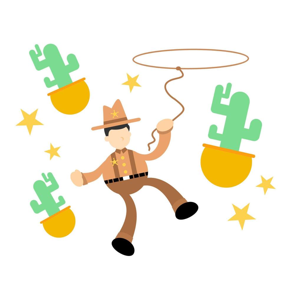 A cowboy is holding a rope and jumping up and down vector