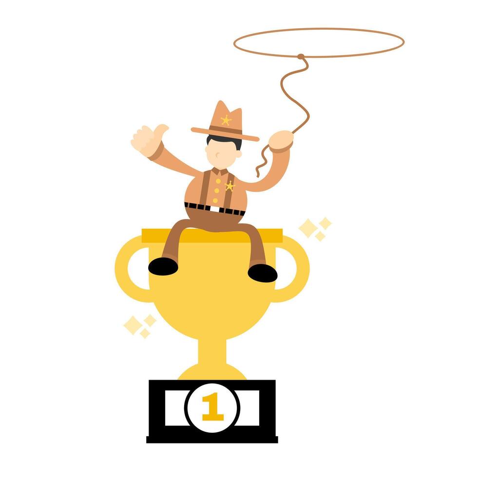 A cartoon cowboy sitting on top of a trophy vector