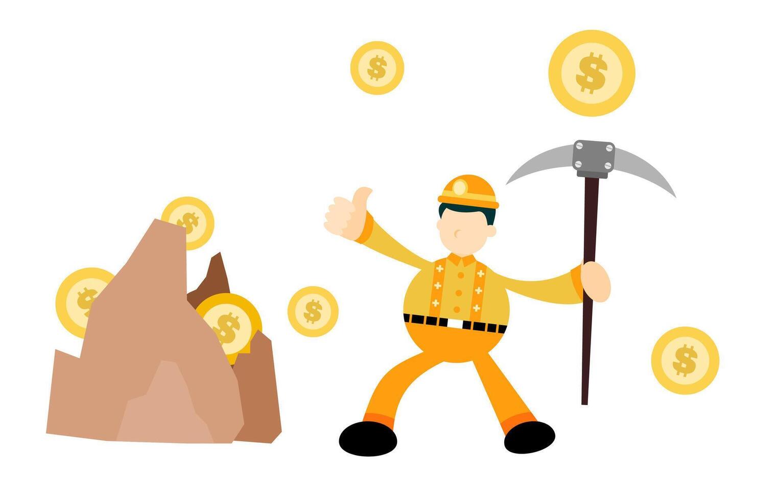 A cartoon miner with a pickaxe and coins vector