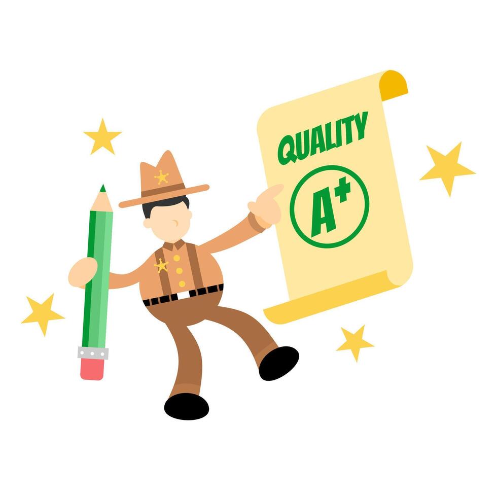 A cartoon man holding a quality certificate vector