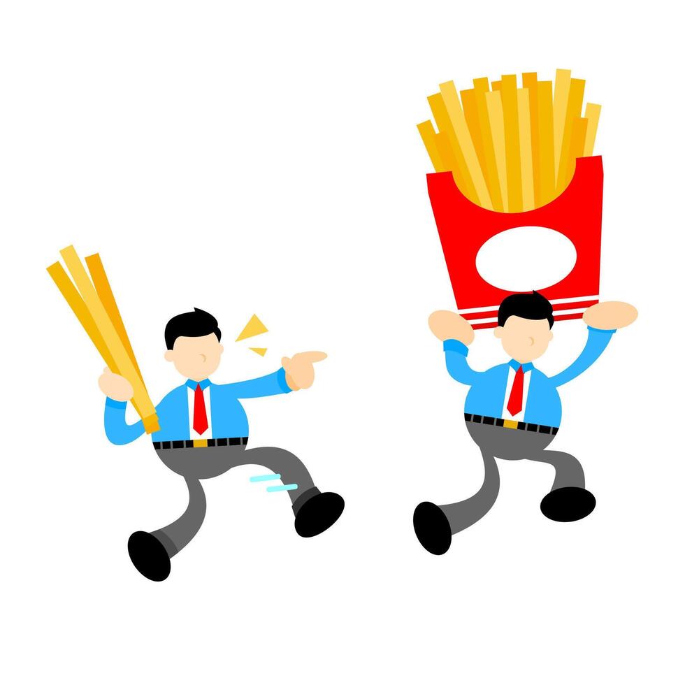 Two cartoon men carrying a bag of fries vector