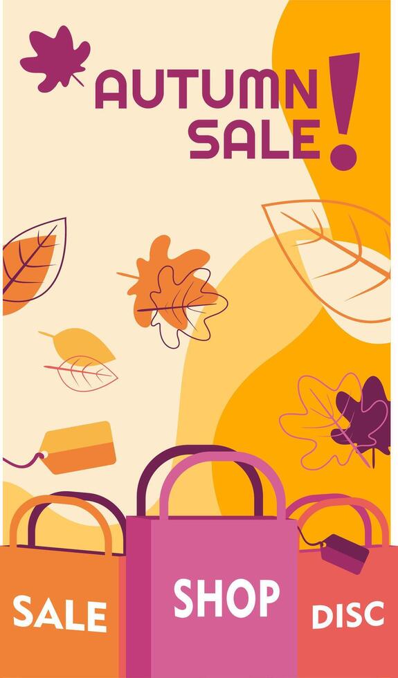 Autumn sale flyer with shopping bags and leaves vector