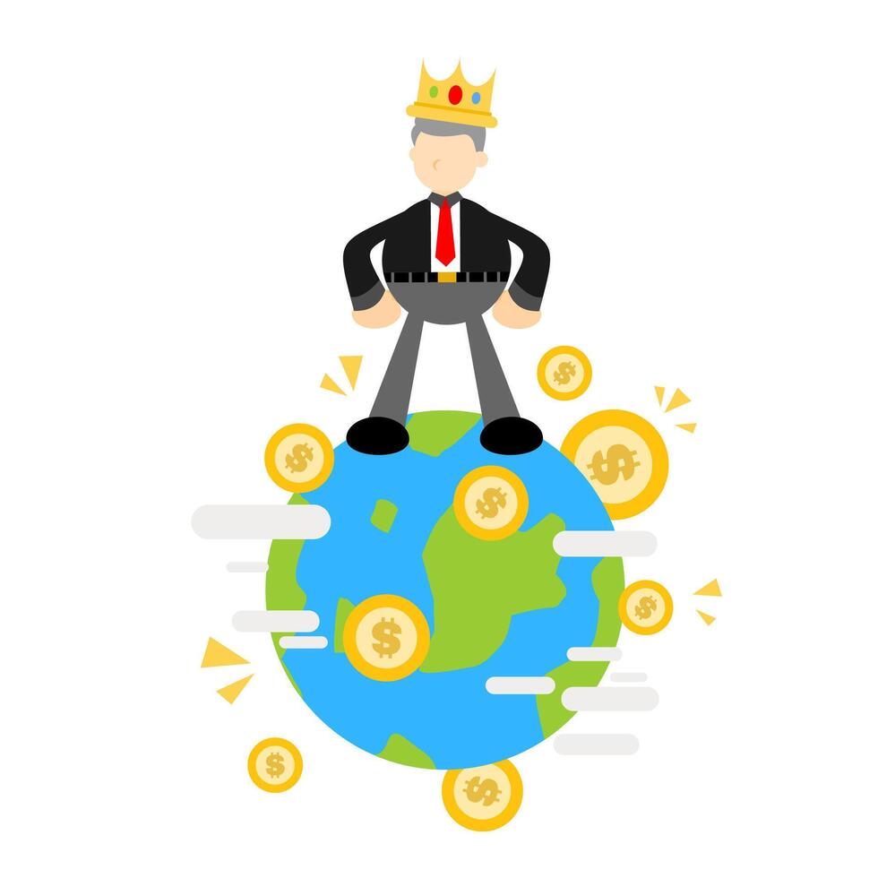 Businessman on top of the world with coins vector