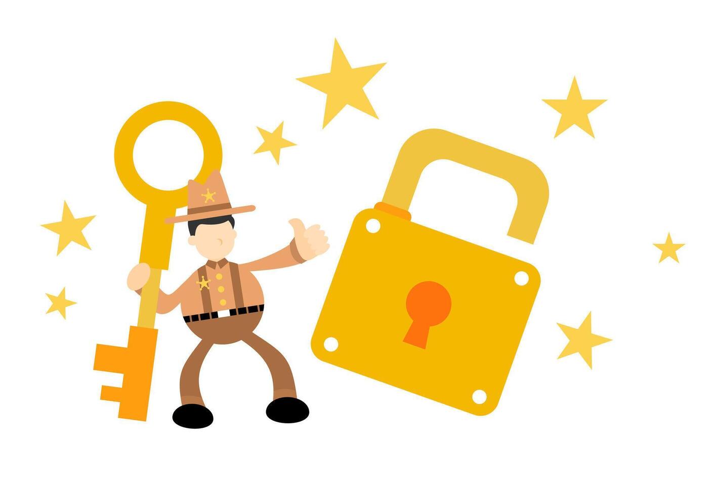 A cartoon man holding a key and a lock vector